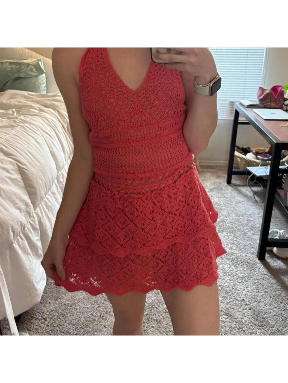 Vintage Moda International Crochet Knit Halter Dress